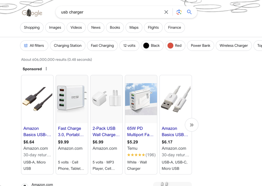 search for "USB charger"